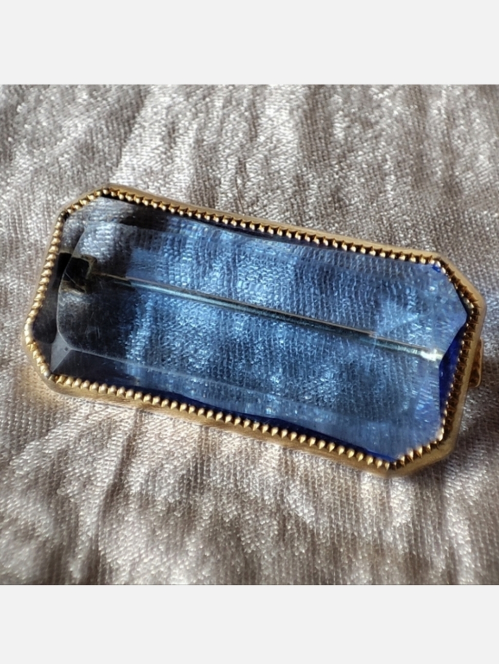 Art Deco Blue Glass Beveled Bevelled Vintage Antique Gold Tone Bar Pin Exquisite